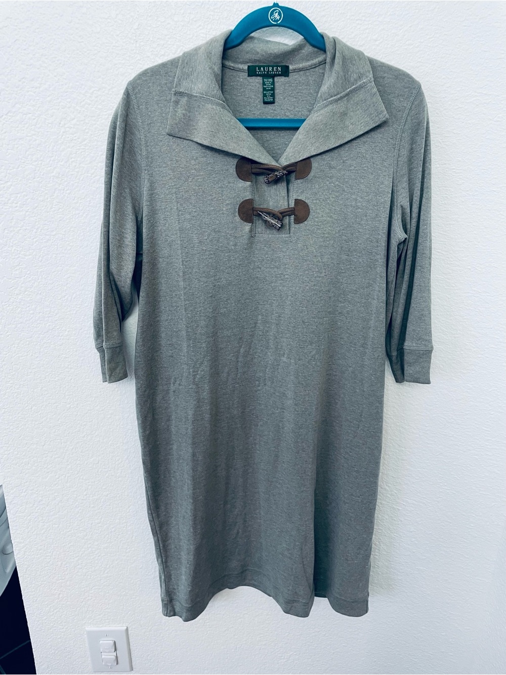 Lauren Ralph Lauren Gray Long-Sleeve Toggle Knit Dress